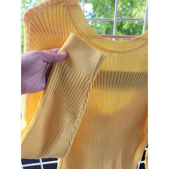Zara Ribbed Knit Sweater w Open Back/ Black Strap in Bright Yellow, sz Small - Picture 3 of 15